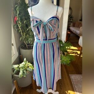 Colorful Striped Bow-Tie Mini Dress